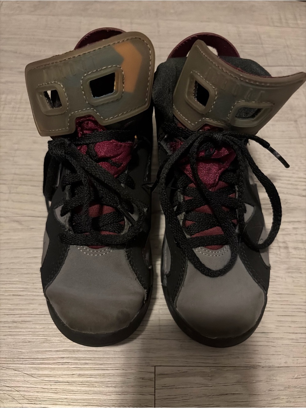 Jordan Kids High-Top Sneakers in Gray and Burgundy